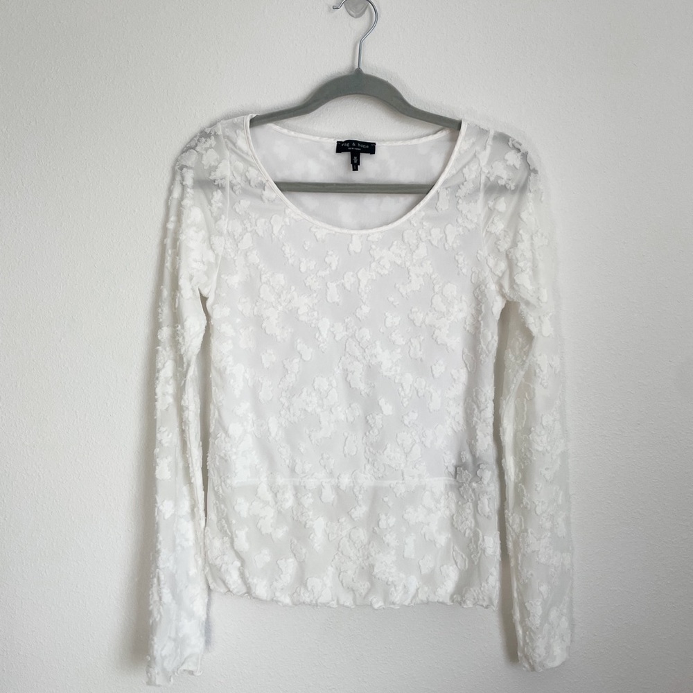 Rag and Bone White Sheer Textured Long Sleeve